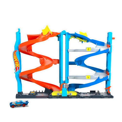Hot Wheels City Track Set with 1 Hot Wheels Car, 2-In-1 Race Tower That Transforms From Single To Dual-Mode Racing, Includes Kid-Powered Elevator