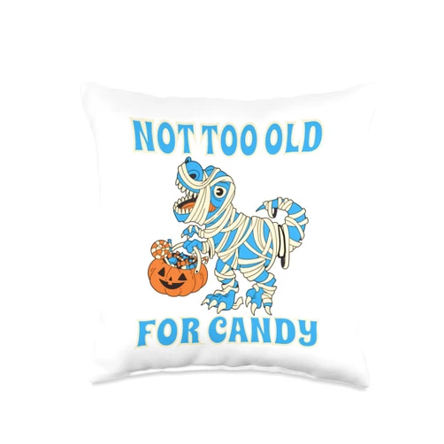 Halloween, Horror, Zombie, Kürbis, Skelett, Grusel CANDY Not too old for sweets T-Rex. Throw Pillow, 16x16, Multicolor