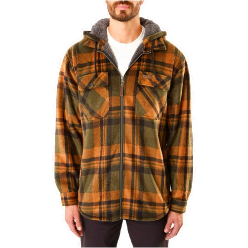 Smith's Workwear Men's Sherpa-Lined Zip-Front Hooded Microfleece Shirt-Jacket