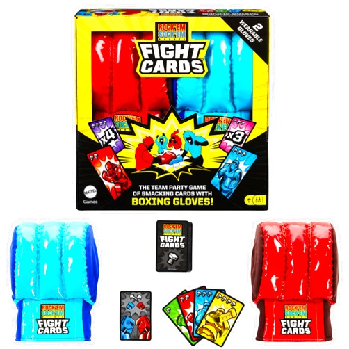 Mattel Games Rock ‘Em Sock ‘Em Robots Fight Cards Card Game, Team Party Game for Kids & Adults with 2 Boxing Gloves