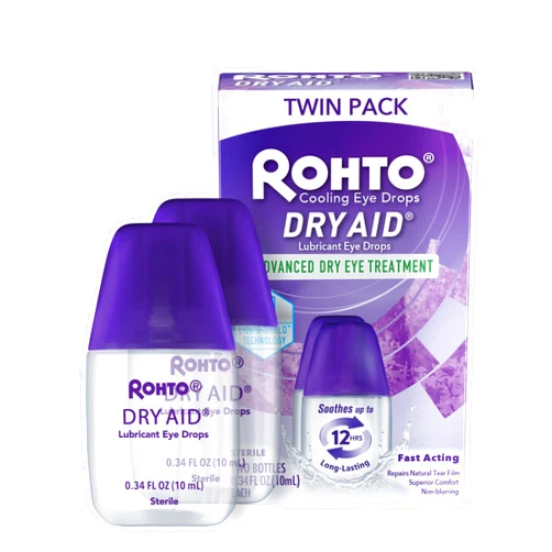 Rohto Dry Aid Lubricant Eye Drops, Fast Relief for Dry Eyes, Long-Lasting Hydration, Dry Eye Symptom Relief, Moisturizing and Soothing Eye Drops for Dry Eyes, Contact Lens-Friendly, 0.34 fl oz