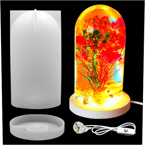 BROVITI 3 Pcs Large Spherical Cylinder Light Resin Silicone Mold Lamp Holder Mold for Flower Preservation with USB Light for DIY Epoxy Resin Casting Craft Desktop Ornaments Table Home Decorations
