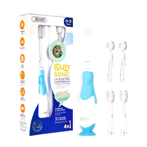 Generic Toddler Electric Toothbrush with White Led Light, 23g Lightweight Body for 0~3 Years Old Baby, 2-Minute Timer 30-Second Reminder，16,000 Gentle Vibrations, Baby Gifts（Blue）
