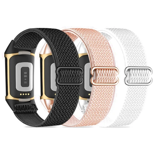 Kollody 3 Pack Nylon Elastic Watch Bands Compatible with Fitbit Charge 6,Soft Stretchy Breathable Adjustable Loop Fabric Sport Replacement Strap for Fitbit Charge 5/Charge 6 Fitness Tracker Women Men.