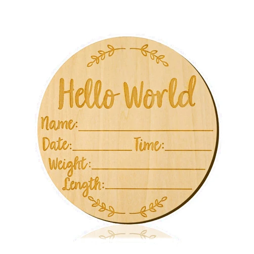 LUTER Baby Announcement Sign, 5.9 inch Hello World Newborn Sign Round Wooden Milestone Baby Nursery Name Birth Signs for Hospital and Pregnancy Announcements
