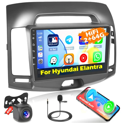 Hikity 2+64GB for Hyundai Elantra 2007 2008 2009 2010 Android 13 Car Stereo with Carplay Android Auto 9 inch Touchscreen Android Radio Support GPS WiFi SWC RCA HiFi Rear Camera