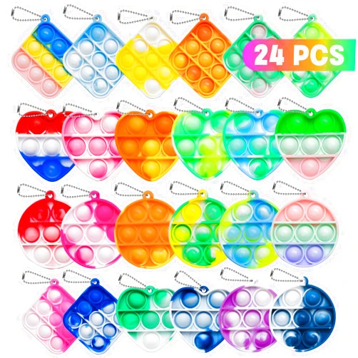 Genuvi 24 PCS Pop Fidget Toys Bulk Its Party Favors for Kids Toys 3 Shape Mini Pop Keychain It Birthday Goodie Bag Stuffers Fidgets for Kids Classroom Prizes End of Year Student Gifts Sensory Fidget Toy Pack