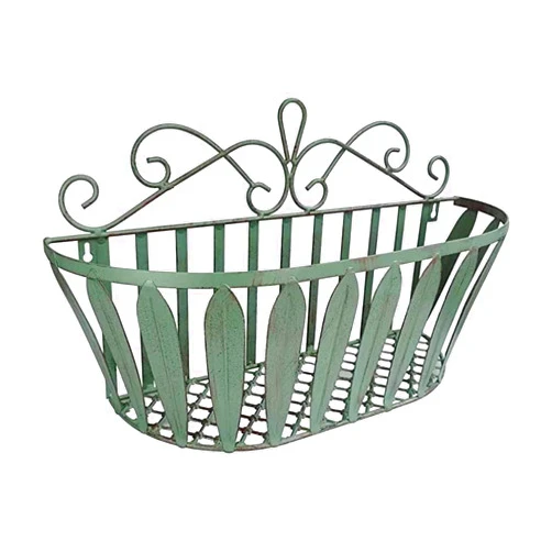 MADPIE Iron Wall Hanging Flower Basket, Retro Iron Flower Baskets,Wall Balcony Flower Rack,Metal Decorative Railing Shelf, for Outdoor Garden Balcony Fence Patio (Size : Large)