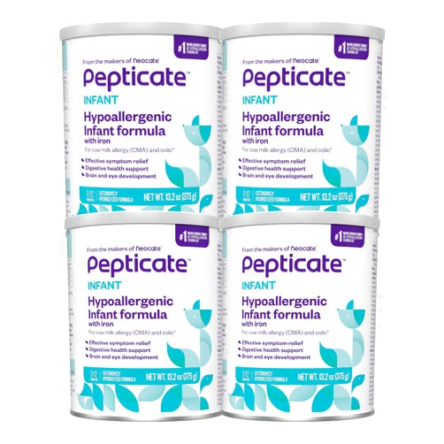 NUTRICIA PEPTICATE Pepticate Baby Formula, Hypoallergenic Powdered Infant Formula for Cow Milk Allergy, with Omega 3 DHA, ARA, Iron & Prebiotics, 13.2oz (Pack of 4)