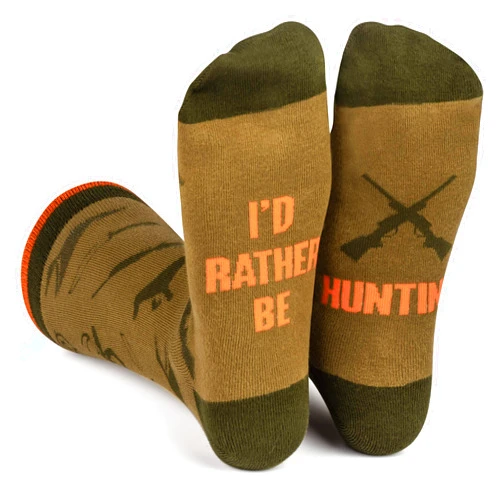 Lavley Funny Hunting and Fishing Socks for Men - Fun Gift Accessory for Guys who Hunt and Fish - Crew Length, One Size Fits Most (I'd Rather Be Hunting Socks)