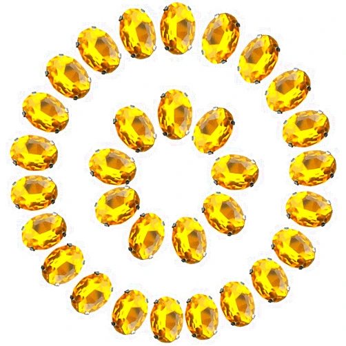 Jyukan Gold Rhinestones Oval Sew On Rhinestone 50pcs 10x14mm Flatback Rhinestones with Silver Prongs for Crafts Clothes Dresses Shoes Jewelry Making