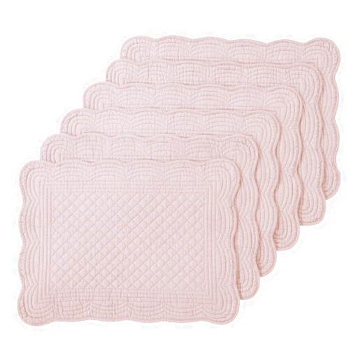 MABOZOO 100% Cotton Quilted Placemats Set of 6,Washable Cloth Table Placemats for Kitchen & Dining Table,Rectangular Pink Plate Mats (Pink, 6)