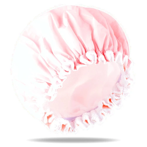 DIVINA VITAE Pink Shower Cap Reusable Waterproof Terry Lined Shower Cap for Women Flexi Bathing Shower Caps Double Large Shower Cap Elastic Hair Cap for Shower Cap with Terry Cloth Lining for all Hair Types