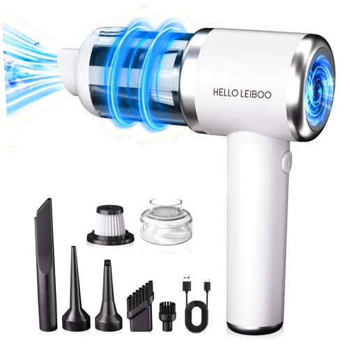 helloleiboo Handheld Cordless 10000PA High Power Portable Mini Vacuum Cleaner with Air Duster - Lightweight Rechargeable for Car & Home