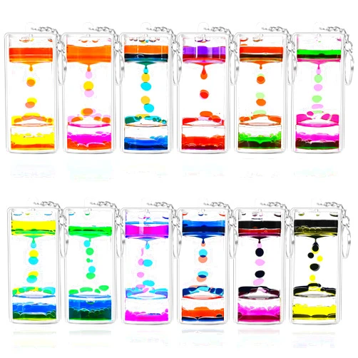 OCTTN Dynamic Liquid Timers Key Chain Set, Colorful Motion Bubbler Timekeeper Key Chain, Liquid Hourglass Keychains