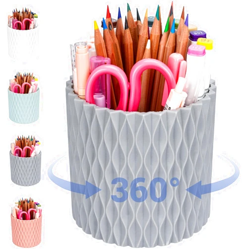 RITZYBIZ Rotating Pen Holder for Desk, 5 Slots Unique Blue Desk Pen Organizer Easthetic Desktop Supplies and Accessories for Women Girls, Pencil Cup Caddy for Office Home Art Supply (Blue)