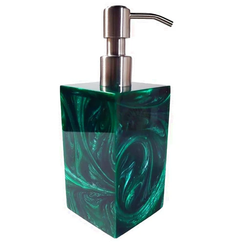 DXI Living Handcrafted Luxury Flow Soap & Lotion Dispenser by DXI Living | Natural Elements, Small-Batch, Premium Stainless Steel Pump – Exclusive at Sparklehouse (Emerald Pearl)