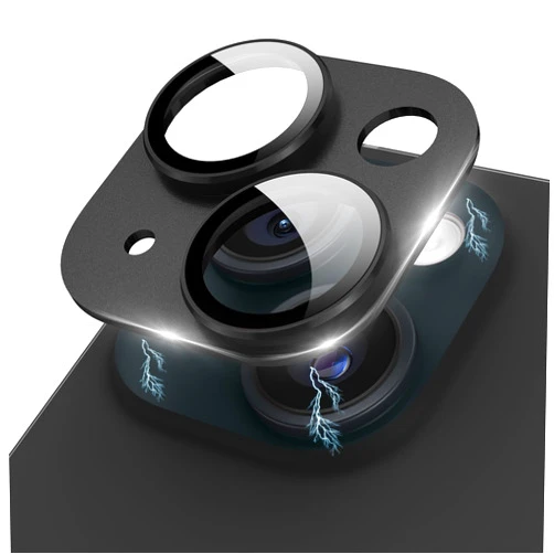 Kanosan Compatible for iPhone 15 Plus/iPhone 15 Camera Lens Protector Metal Plus Aluminium Alloy Ring 9H Tempered Glass Screen Camera Cover Black