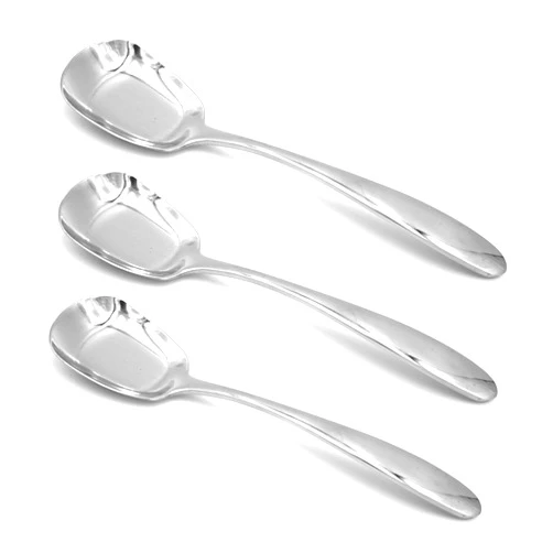 ERCRYSTO Stainless Steel Soup Spoons,Table Spoons,Dinner Spoons,Rice Spoons,Special Square Design,Mirror Polish,Middle Size(6.77 Inches Length,1.73 Inches Width,0.11inch Thickness), Set of 3