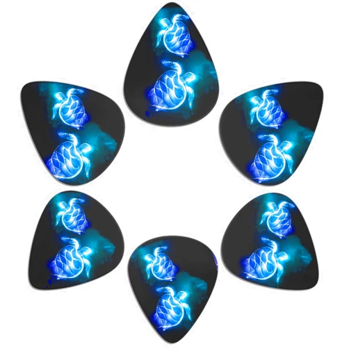 KEIAHUAN Guitar Picks For Bass, Electric, Acoustic Guitars Blue Neon Sea Turtle Print Set of 6