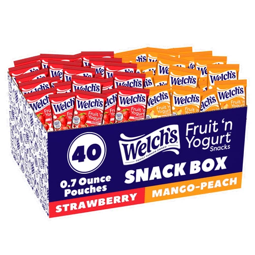 Welch's Fruit Snacks, Fruit 'n Yogurt Variety Pack, Strawberry, Mango Peach, Gluten Free, Bulk Pack, Single Serve, 0.7 oz Bags (Pack of 40)