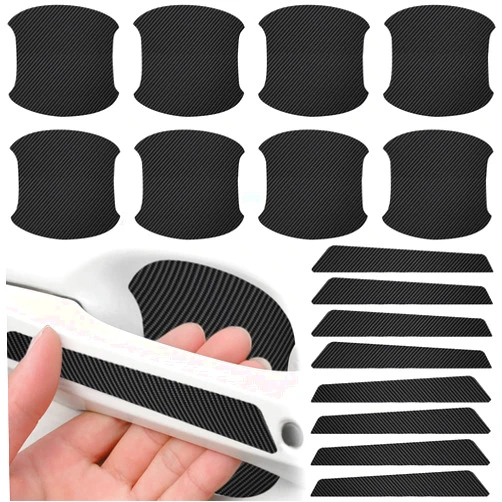 JumpyFire JumpFire 16 PCS Car Door Handle Protector Stickers Anti-Scratch Carbon Fiber Texture Car Door Handles Cup Scratch Protectors Universal for Avoiding Car Scratches