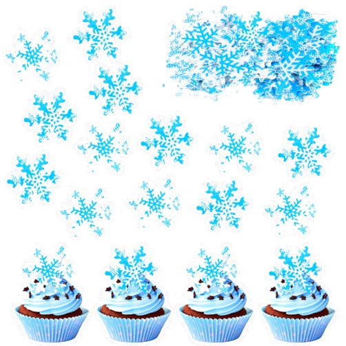 LLMSIX 50 PCS Edible Snowflake Cake Cupcake Toppers christmas cake Party decorating Wafer Paper Snowflake Cupcake Decorations for Christmas Winter Frozen Theme Baby Shower Birthday Party Decor Supplies