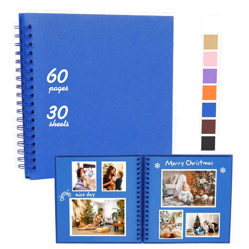 RECUTMS 10 x 10 Inch DIY Scrapbook Album 60 Pages Hardcover Kraft Paper Scrap Book Photo Albums Memory Book for Wedding and Anniversary Family (Blue)