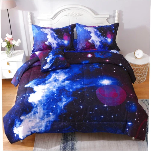JQinHome Twin Galaxy Comforter Sets 6 Piece Bed in A Bag, Outer Space Themed Bedding for Children Boy Girl Teen Kids - (1 Comforter, 1 Flat Sheet, 1 Fitted Sheet, 2 Pillowshams, 1 Cushion Cover)
