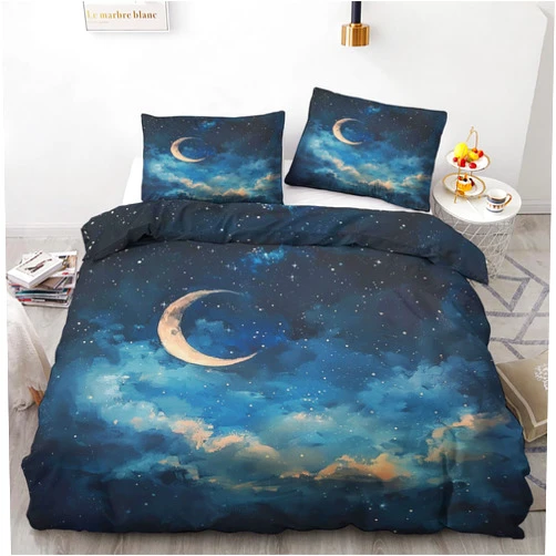 Quzepzarl Starry Sky Duvet Cover Set Full Size, Nebula Bedding Set Soft 3 Pieces, Moon Star Comforter Cover Soft Microfiber 1 Duvet Cover 80x90 and 2 Pillow Shams
