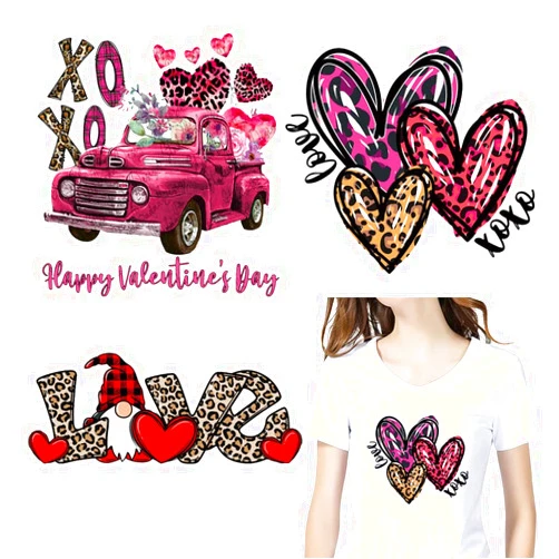 BELSITA Valentine's Iron on Stickers Iron on Decals Patches 3 Sheets Leopard Car Valentine's Day Romantic Design Heat Transfer Stickers Iron on Appliques for Pillow Covers T-Shirt Jackets Hoodies DIY Decor
