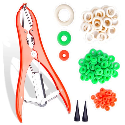 KHEARPSL Goat Banding Kit Livestock Castration Bander Castration Tool with 3 Sizes of Bands for Lambs Goats Piglets Calves, Balloon Expander Tool for Stuffing Balloon Expansion Pliers