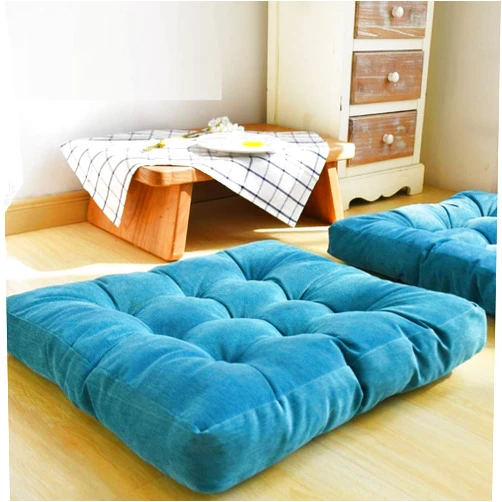 HIGOGOGO Thicken Tufted Cushion, Solid Square Seat Cushion Corduroy Chair Pad Pillow Seat Soft Tatami Floor Cushion for Yoga Meditation Living Room Balcony Office Outdoor, Turquoise, 22x22 Inch