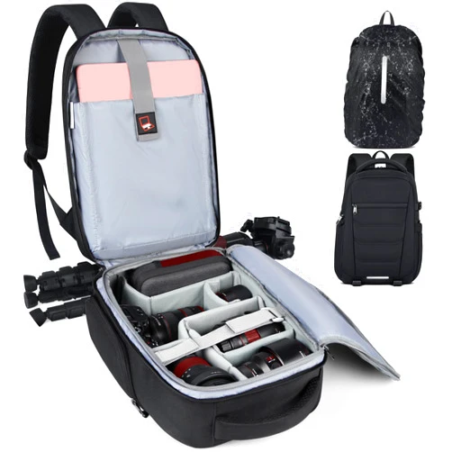 SDYSM Camera Bag Professional Camera Backpack for DSLR SLR Mirrorless Camera Waterproof Camera Laptop Backpack 14 Inch with Rain Cover Anti Theft Travel Camera Case Large Capacity Photography Backpack Black