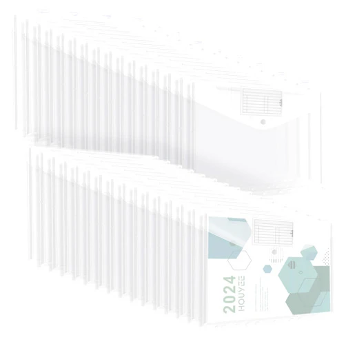 HOUYEE 32 Pack Binder Pocket, 11 Holes Heavy Duty Clear Poly Binder Envelope with Snap Closure, Letter Size,8 Mil,50 Sheet Capacity,Back to School