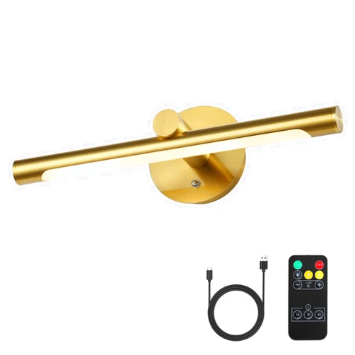 JUSHENG Wireless Brass Picture Lights with Remote and Timer Battery Operated Art Lights for Wall Rechargeable Gallery Portrait Lighting 16.45 Inch 3W