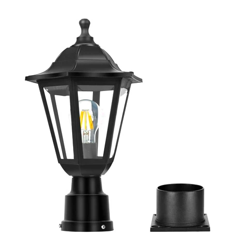 FUDESY Outdoor Post Light, Exterior Lamp Post Light Fixture with Pier Mount Base, Waterproof Pole Lantern Lighting with E26 Socket, Matte Black Plastic Lamp for Garden Patio Pathway(Bulb Included)