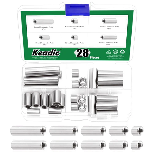 Keadic 28Pcs 304 Stainless Steel Hex Connector Nut Assortment Set, Metric Hex Coupling Nuts for Counter Sofa Furniture Repair (M6)