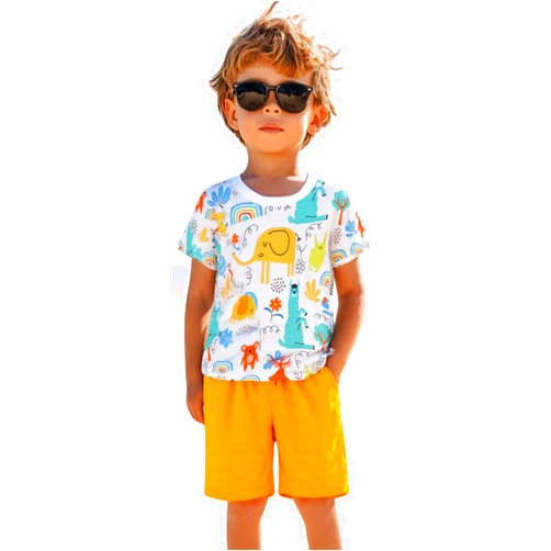 HILEELANG Toddler Boy Summer Short Clothes Sets Cotton Crewneck Tees Shorts Beach Playwear Outfits