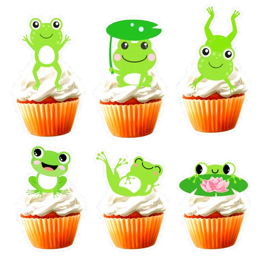 Bijeoda 18pcs Frog Cupcake Toppers for Boys Girls Baby Shower Green Glitter Frog Cake Decorations Fairy Tales Woodland Mushroom Frog Party Decorations Supplies