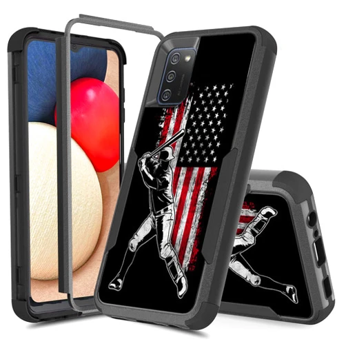 CaseZoo Defender Case for Samsung Galaxy A02S, Heavy Duty 360 Full Body Shockproof Protection Hard Plastic+Silicone Rubber Hybrid Protective Case for Samsung Galaxy A02S (Baseball Batter)