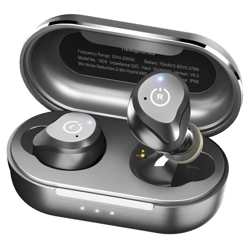 TOZO NC9 Hybrid Active Noise Cancelling Wireless Earbuds, in Ear Headphones IPX6 Waterproof Bluetooth 5.3 Stereo Earphones, Immersive Sound Premium Deep Bass Headset Matte Black