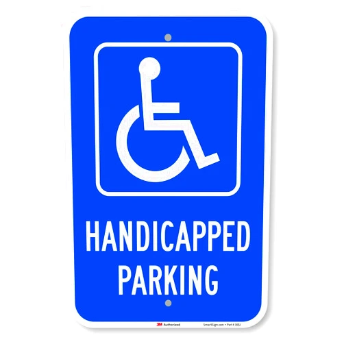 SmartSign Handicapped Parking Sign, 12 x 18 Inches 3M Engineer Grade Reflective Aluminum, Pre-Drilled Holes, USA Made