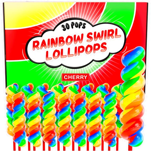 Primary Colors Candy Swirl Lollipops Individually Wrapped - Cherry 30pk- Twisty Lollipop Rainbow Suckers For Rainbow Party Favors - Cherry Candy For Party Favors - Cherry Lollipops Swirl Suckers & Lollipops For Kids