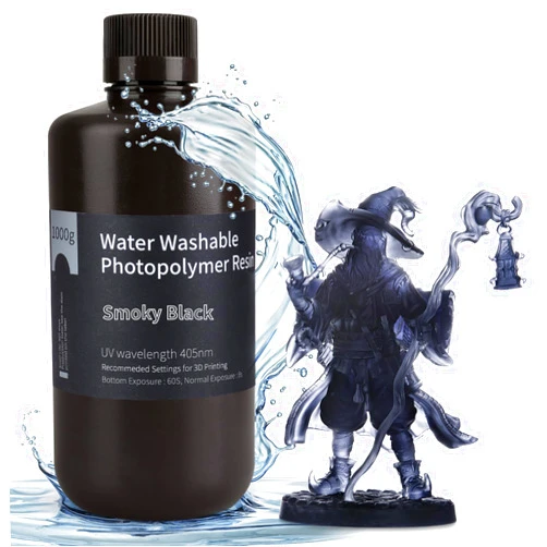 ELEGOO Water Washable 3D Printer Rapid Resin LCD UV-Curing Resin 405nm Standard Photopolymer Resin for Mars Saturn Jupiter MSLA DLP LCD 3D Printing 1000Gram Smoky Black