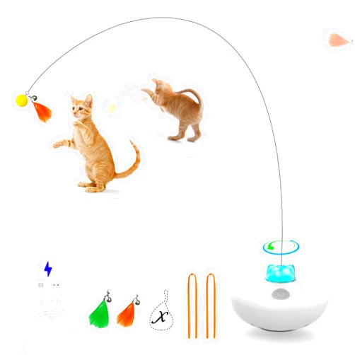 Oxawo Interactive Cat Toys Cat Exercise Tumbler, Rechargeable Cat Toys for Indoor Cats Spin Butterfly Game Teasing Kitty, Extra Long Feather Wand (P33 cat Toys)