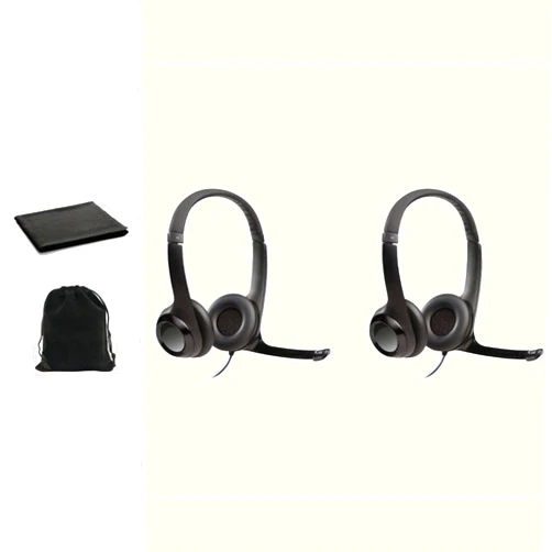 Logitech H390 Wired Headset W/Mic Stereo Headphones with Noise Cancelling Microphone, USB, in-Line Controls, Works with Chromebook, PC Headset, W/Pouch and Cloth, 2 Pack (Black) Bulk Packaging
