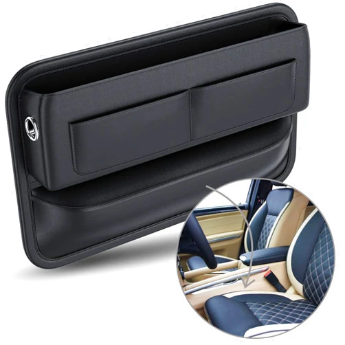 PHOENIX PICCO Universal Fit Leather Car Seat Gap Filler Organizer - Premium Gap Storage Box, Side Pocket Organizer for Enhanced Car Organization, Essentials for Women & Men, Fits SUV Truck (Black)