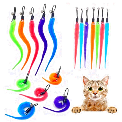 MAGORUI Cat Worm Toy,12pcs Cat Worms with Bell,Cat Wand Toy for Cat Wand Replacement,Worm On A String,Cat Feather Toys for Indoor and Ourdoor Cats