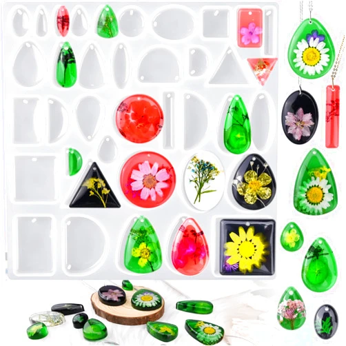 Actvty Resin Jewelry Molds, Jewelry Molds for Resin Casting, Silicone Molds for Epoxy Resin, Pendant Mold for DIY Gem Cabochon Pendant, Earring, Necklace Jewelry Making